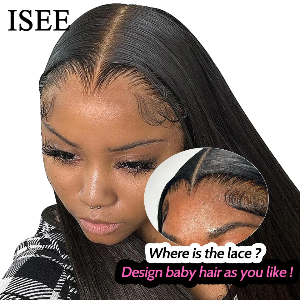 ISEE Hair Glueless Wig Human Hair Ready To Wear Straight Glueless Preplucked Wear And Go Wigs 6x4 HD Lace Front Wigs PreCut Lace