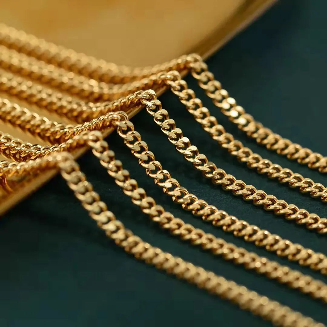 Cuban Chain Necklace & Bracelet 18K Import Solid Yellow Real Gold
