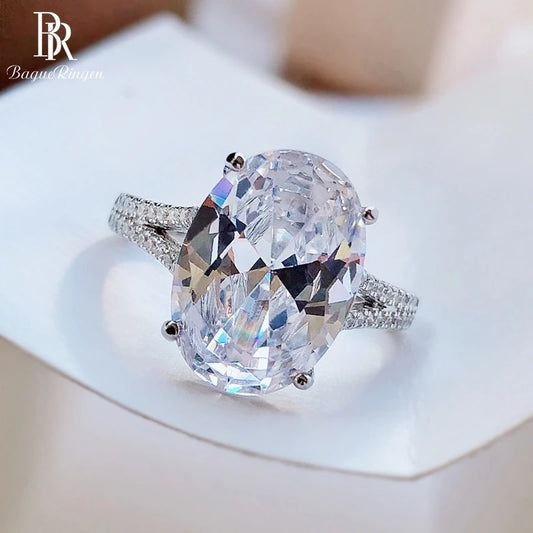 925 Sterling Silver Diamond Ring White Oval Gemstone