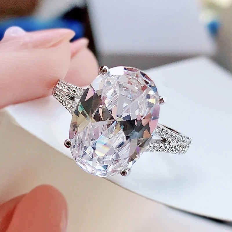 925 Sterling Silver Diamond Ring White Oval Gemstone