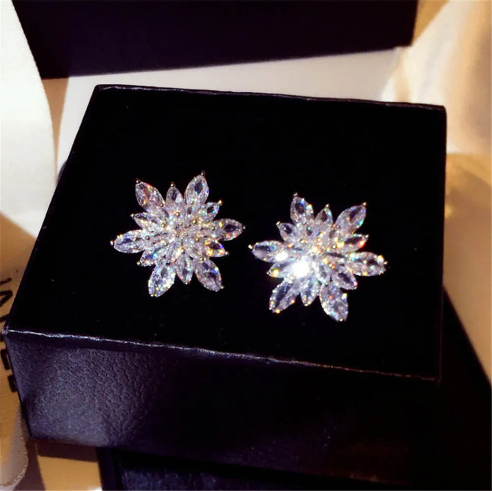 Super Sparkle Zircon Flower Bouquet Luxury Earrings