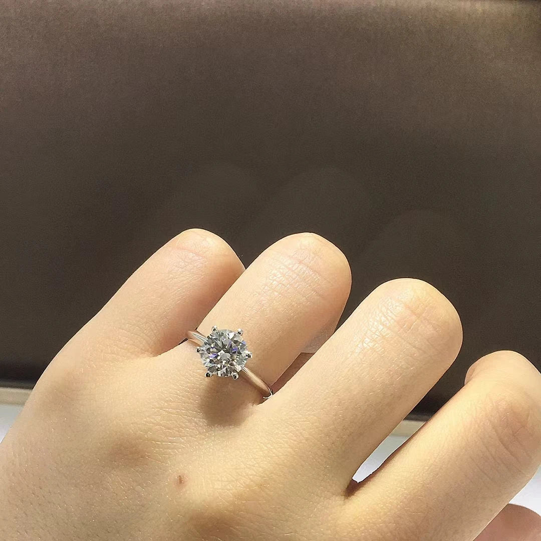 Classic 5 Carat Round Moissanite Ring Sterling Silver Plated 14K Gold High Clarity Diamond Ring