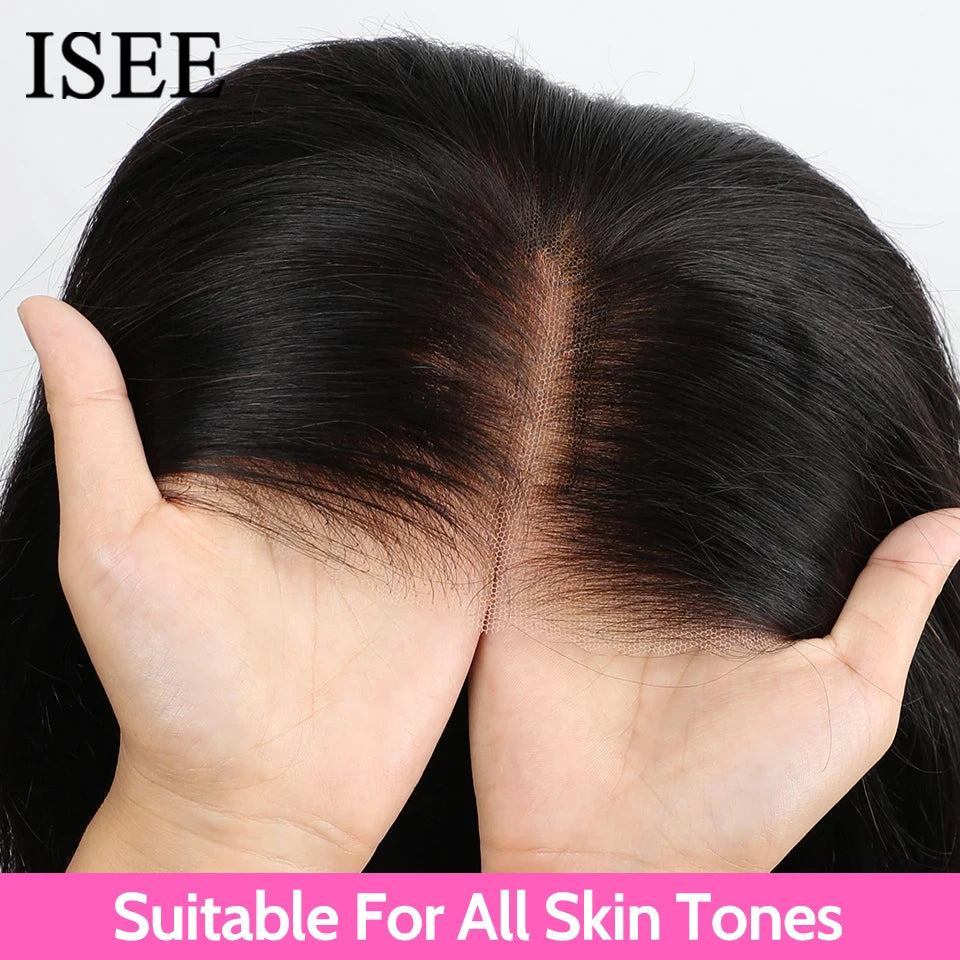 ISEE Hair Glueless Wig Human Hair Ready To Wear Straight Glueless Preplucked Wear And Go Wigs 6x4 HD Lace Front Wigs PreCut Lace