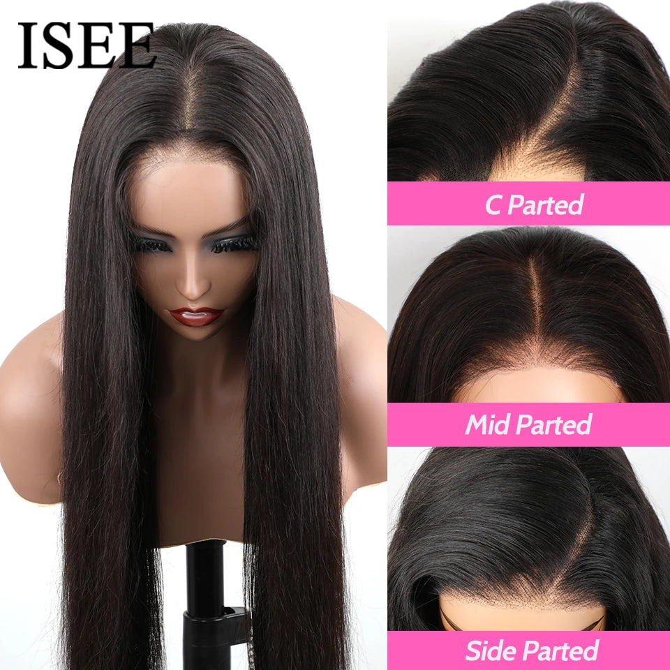 ISEE Hair Glueless Wig Human Hair Ready To Wear Straight Glueless Preplucked Wear And Go Wigs 6x4 HD Lace Front Wigs PreCut Lace