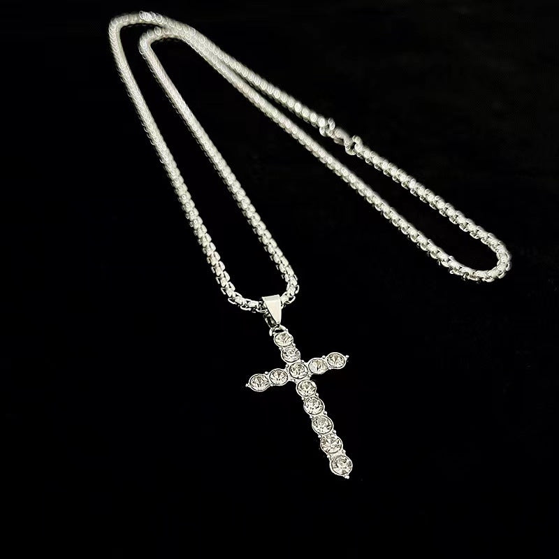 Titanium Stainless Steel Diamond Cross Necklace