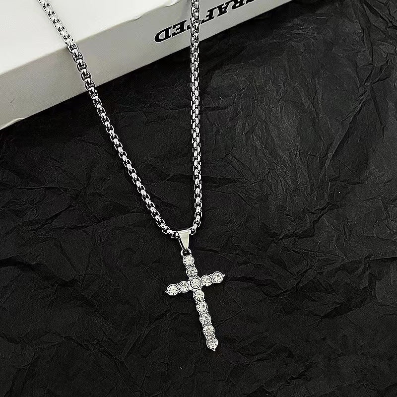 Titanium Stainless Steel Diamond Cross Necklace