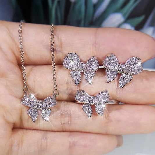 3 Piece Silver Butterfly Jewelry Set