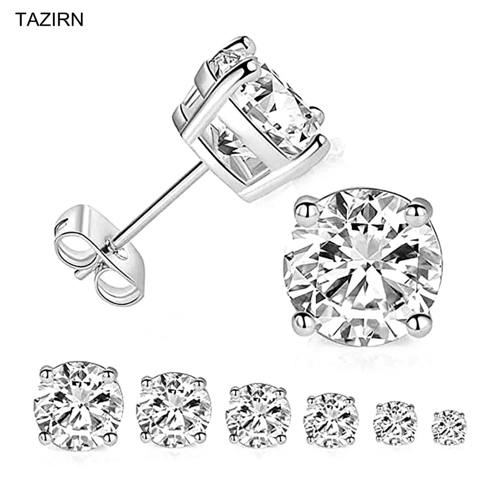 Sterling Silver Platinum Plated Round Cubic Zirconia Earrings