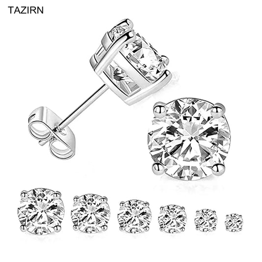Sterling Silver Platinum Plated Round Cubic Zirconia Earrings